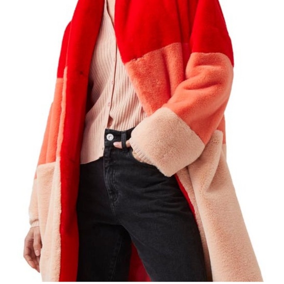 FRENCH CONNECTION faux fur retro color block coat - Picture 3 of 3